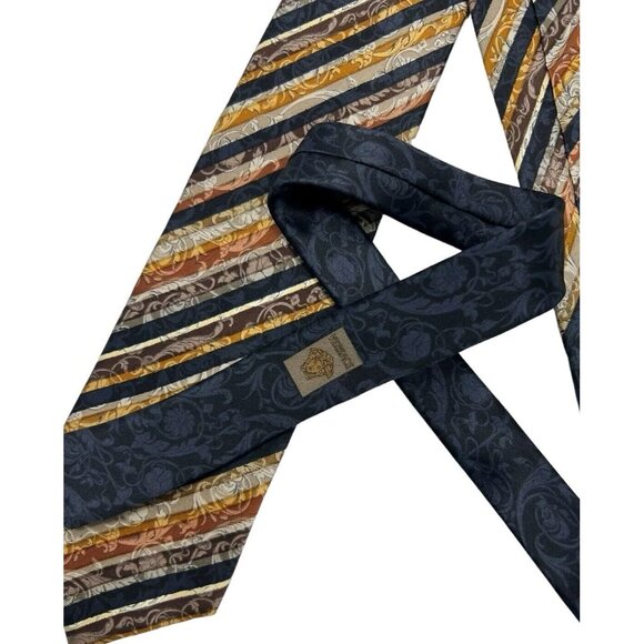 GIANNI VERSACE Men's Silk Necktie LUXURY Multicolor Striped Baroque W:3.7" EUC - Picture 5 of 6